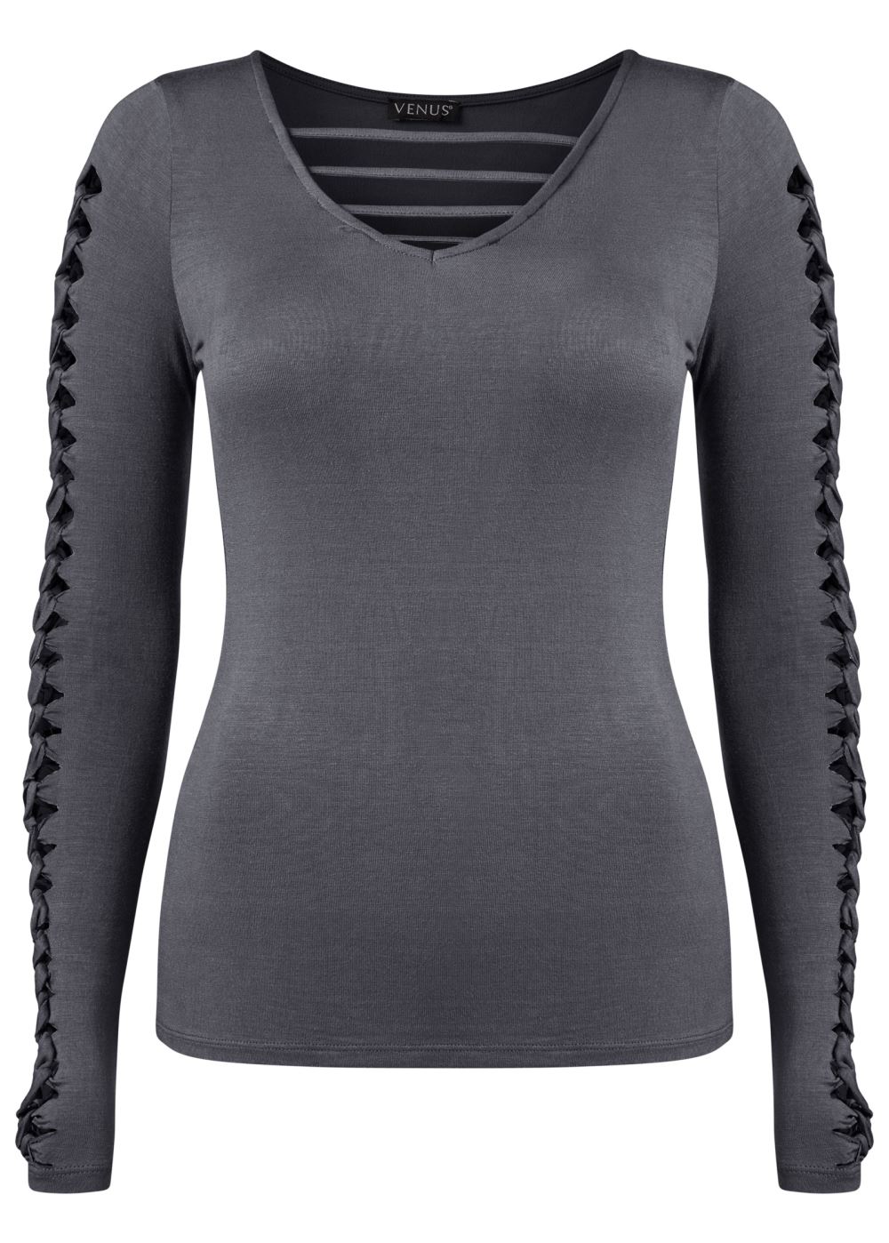 Venus Dark Grey Cut out sleeve detail top