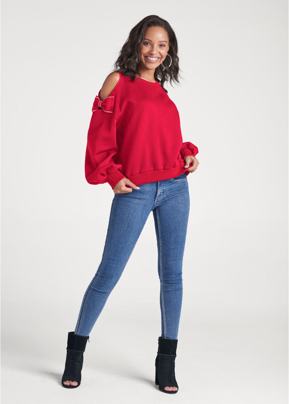 Venus Plus Size Bow Tie Sleeve Sweatshirt in Red
