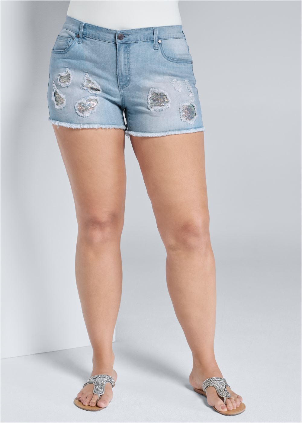 Venus Light Wash SEQUIN PATCH JEAN SHORTS