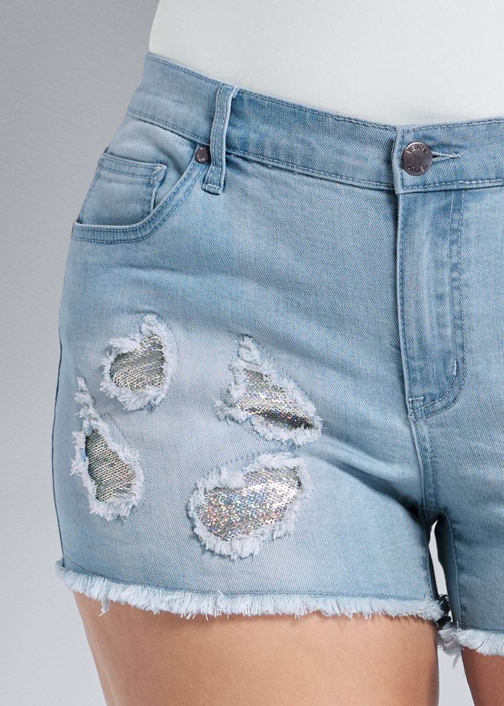Venus Light Wash SEQUIN PATCH JEAN SHORTS