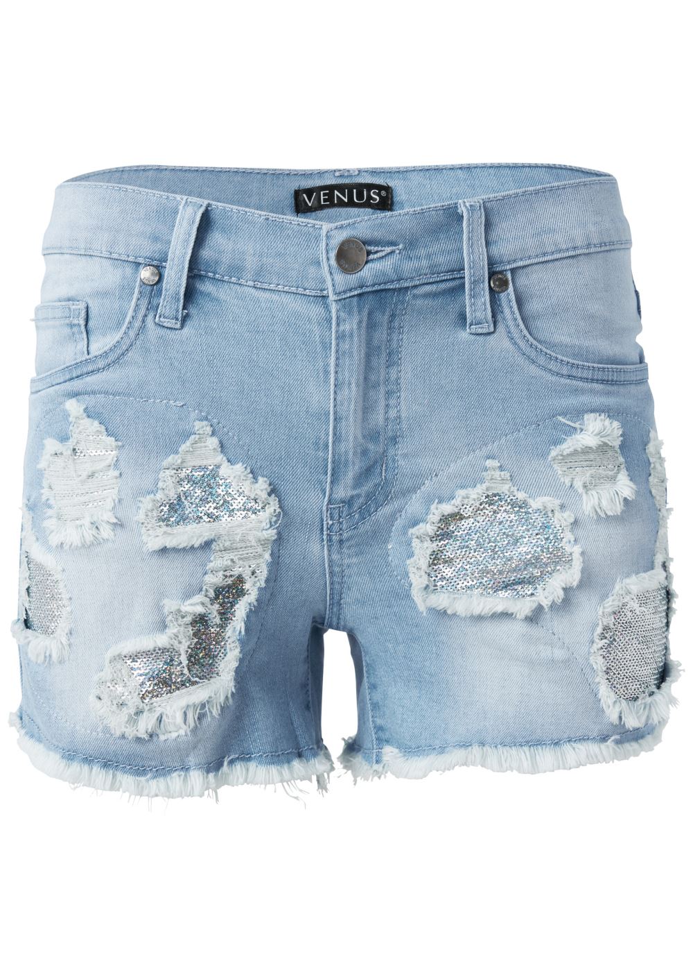 Venus Light Wash SEQUIN PATCH JEAN SHORTS
