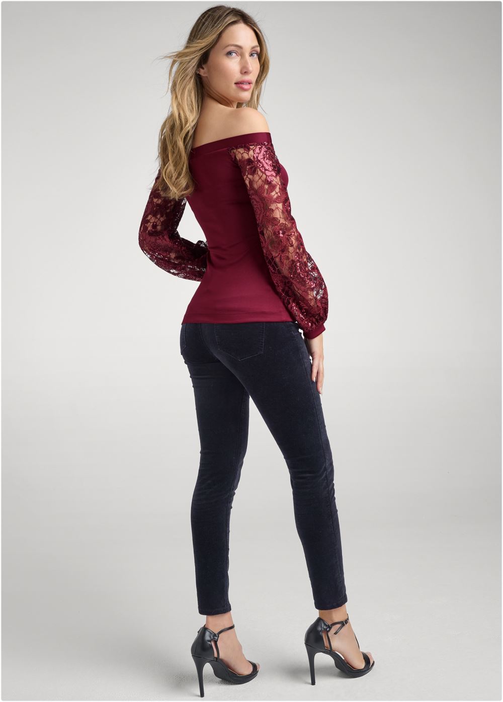 Venus Plus Size Embellished Lace Sleeve Top