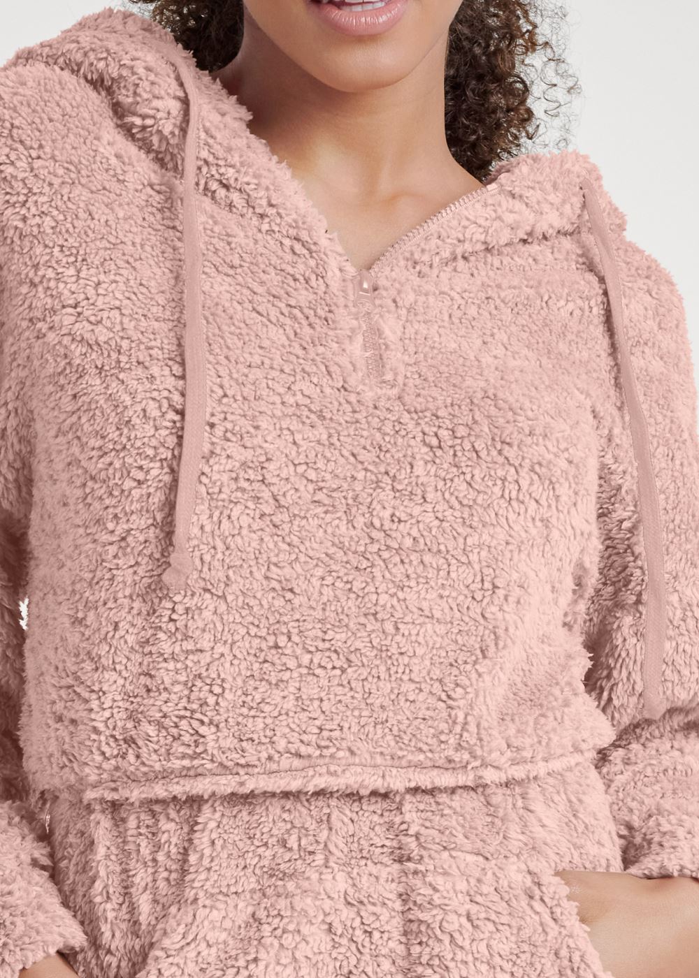 Venus Plus Size Cozy Sherpa Neck-Zip Dress in Peach Blush