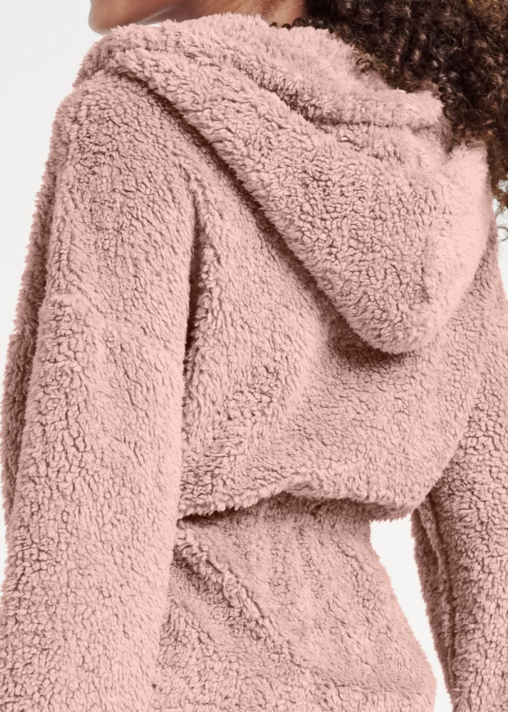 Venus Plus Size Cozy Sherpa Neck-Zip Dress in Peach Blush