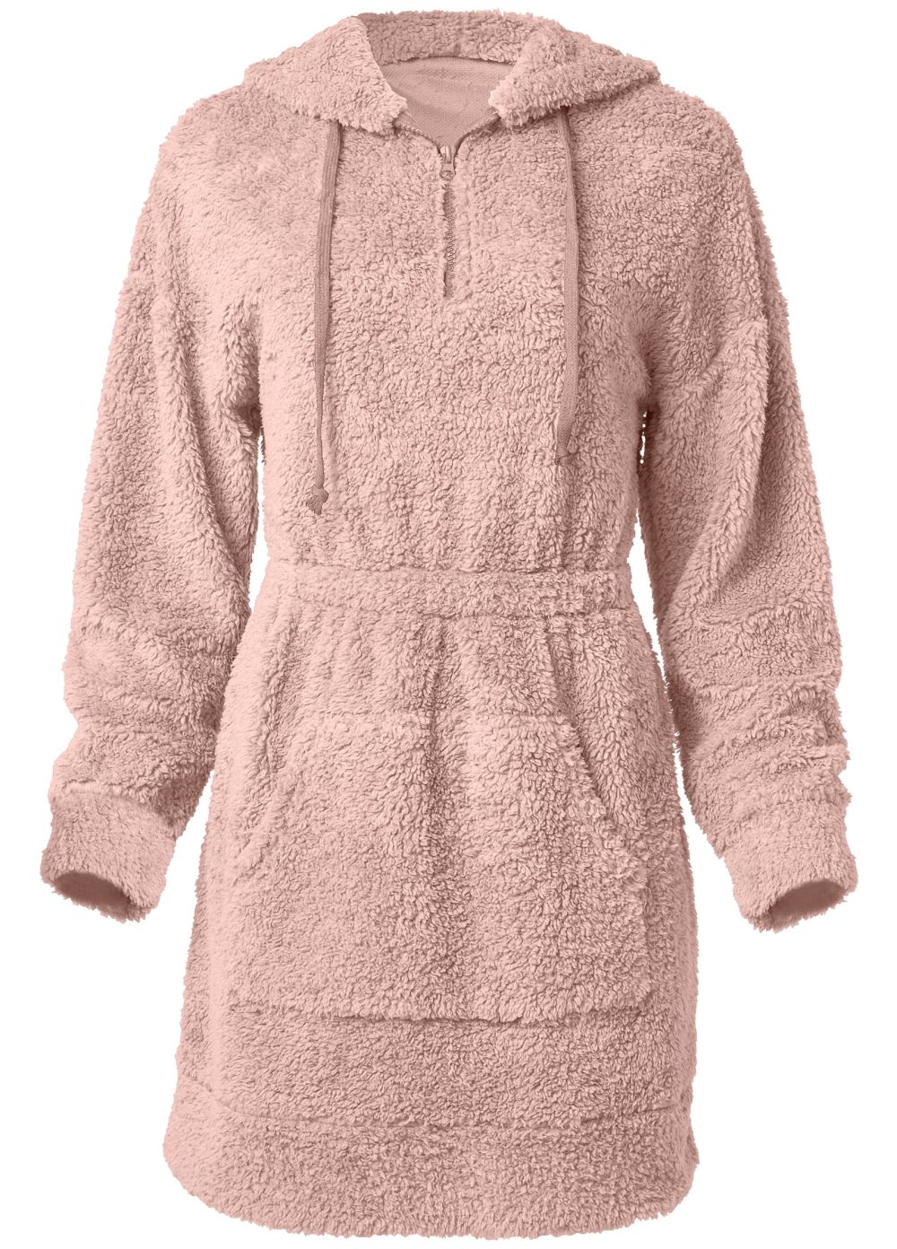 Venus Plus Size Cozy Sherpa Neck-Zip Dress in Peach Blush