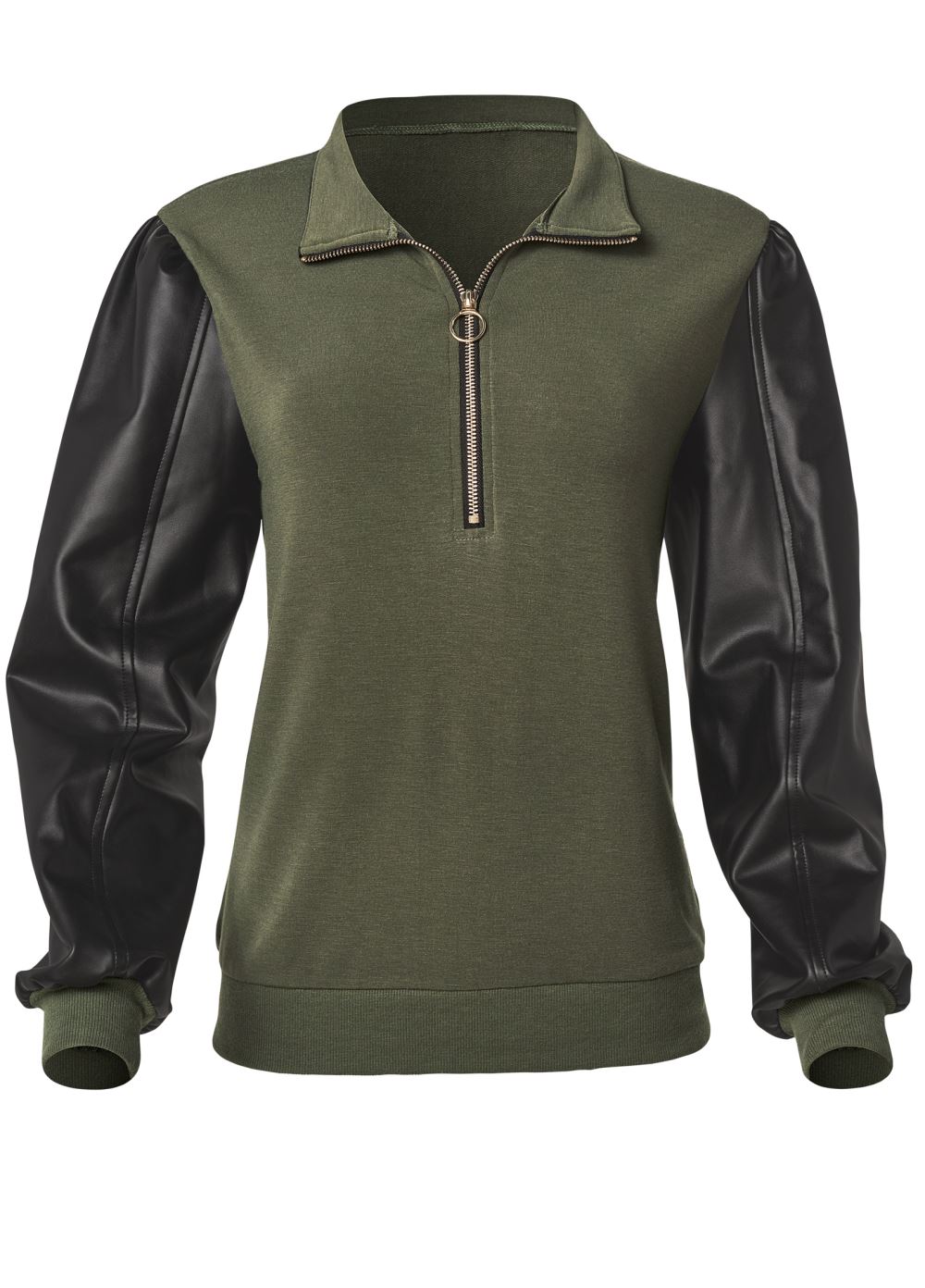 Venus Plus Size Faux-Leather Zip Sweatshirt