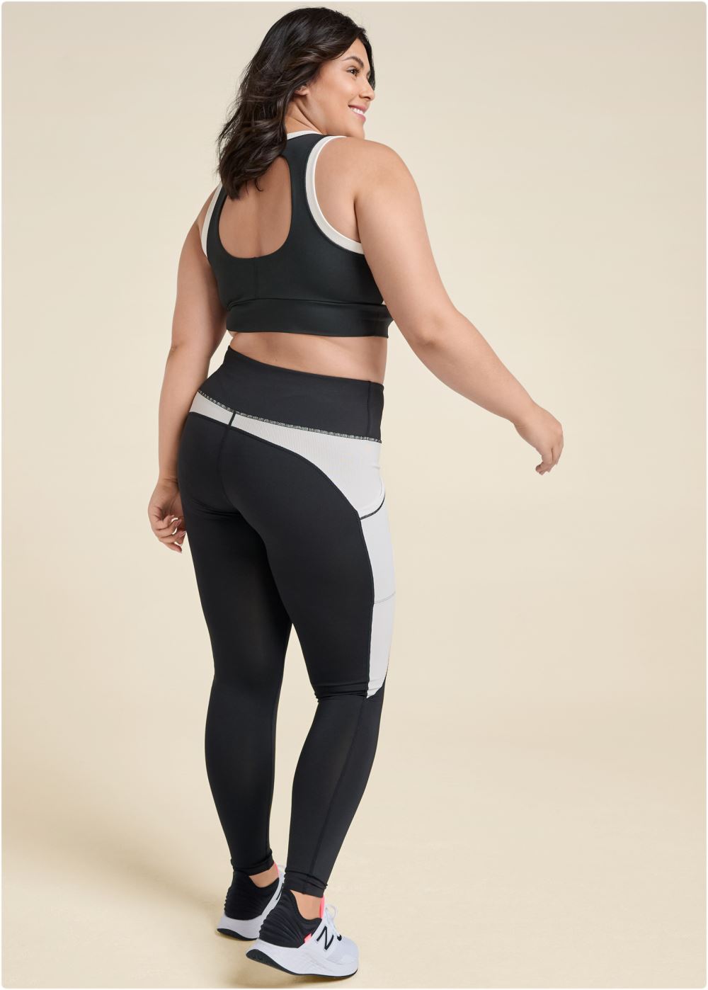 Venus Plus Size Color Block Active Crop Top in Black & White
