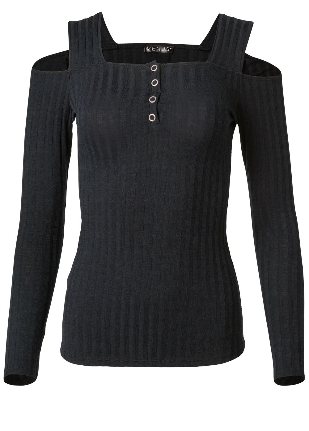 Venus Plus Size Cold-Shoulder Ribbed Top