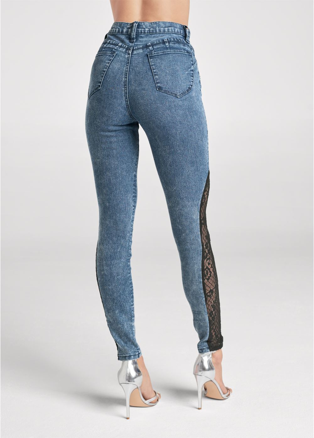 Venus Plus Size Lace Inset Skinny Jeans in Dark Wash