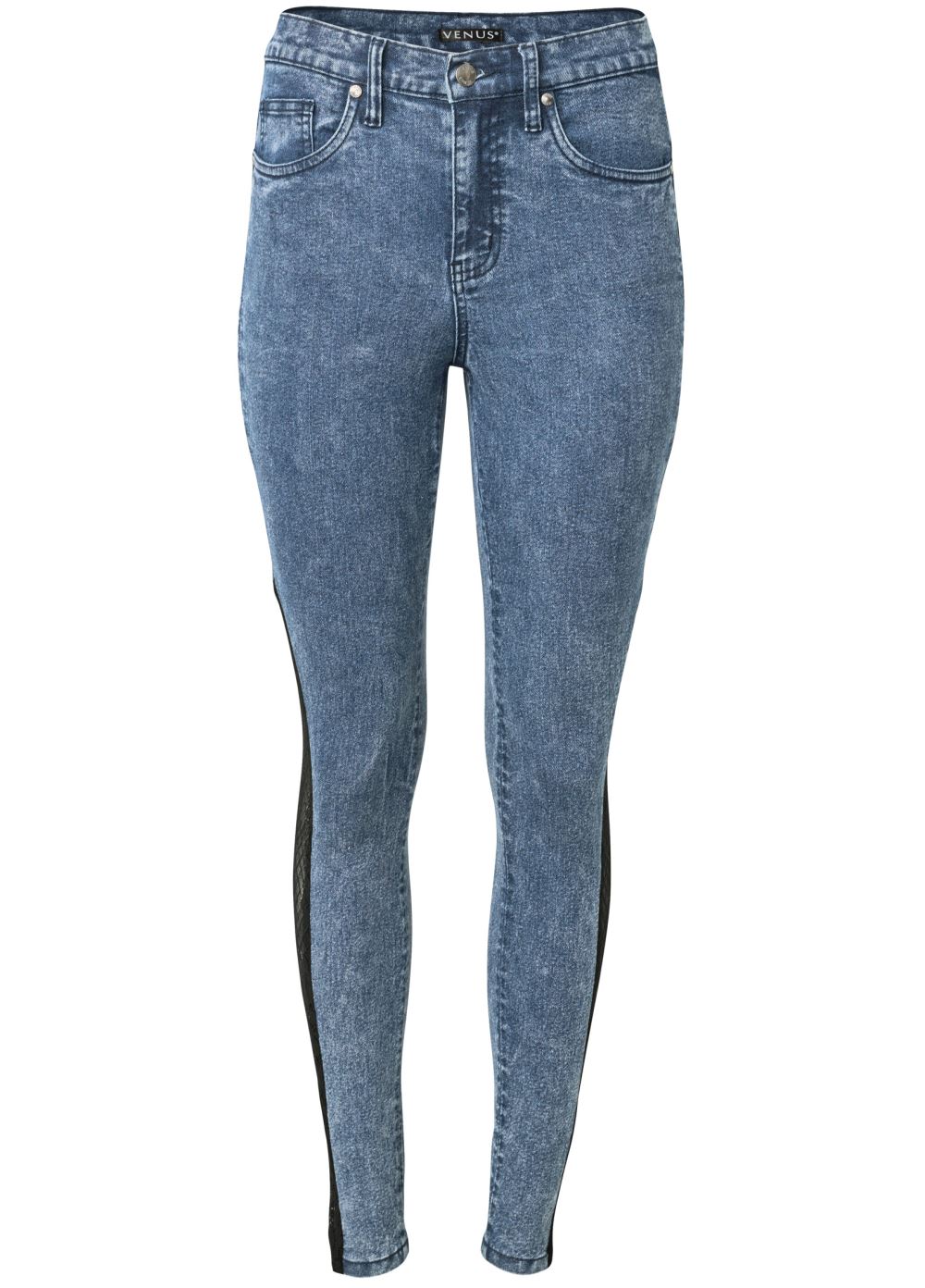 Venus Plus Size Lace Inset Skinny Jeans in Dark Wash