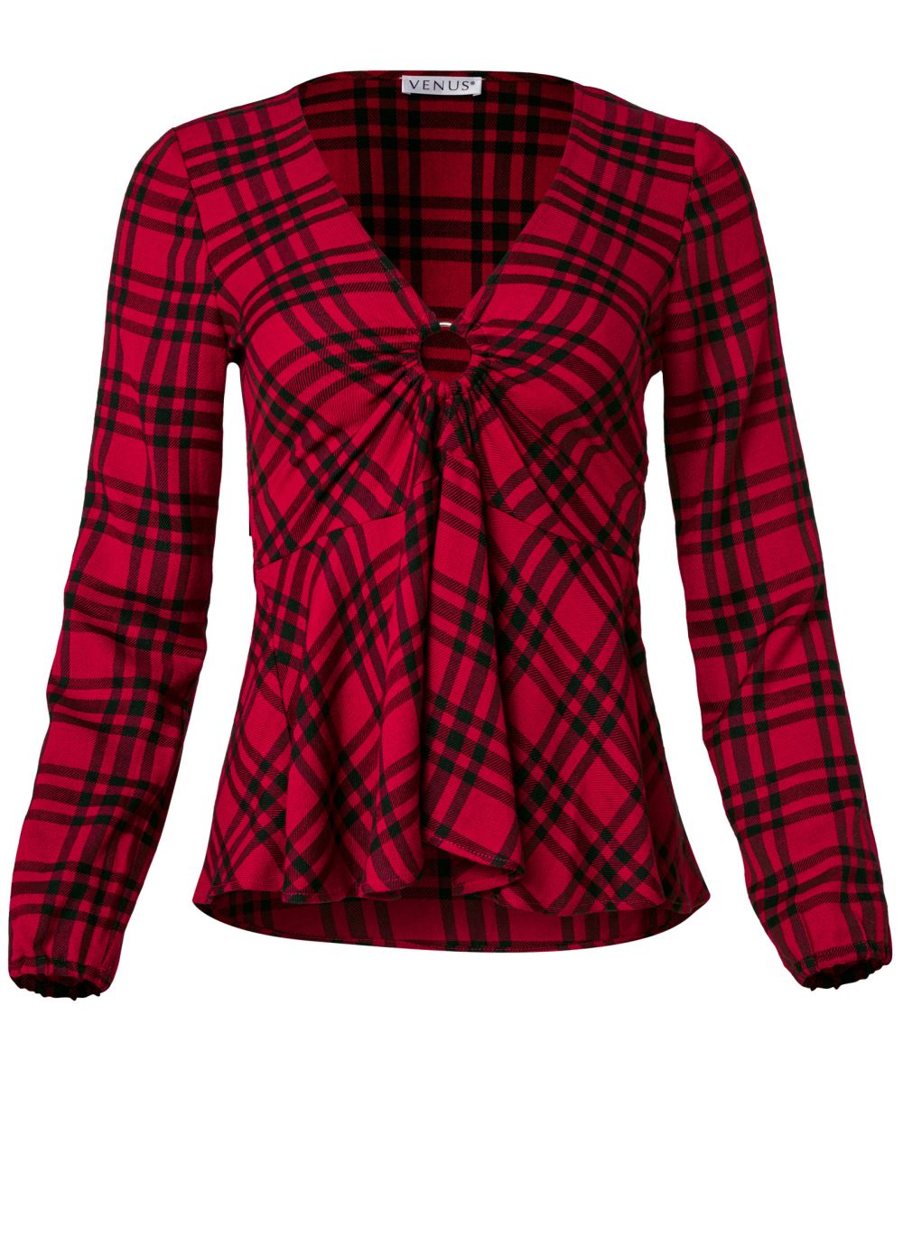 Venus Plus Size Plaid Ring Detail Top