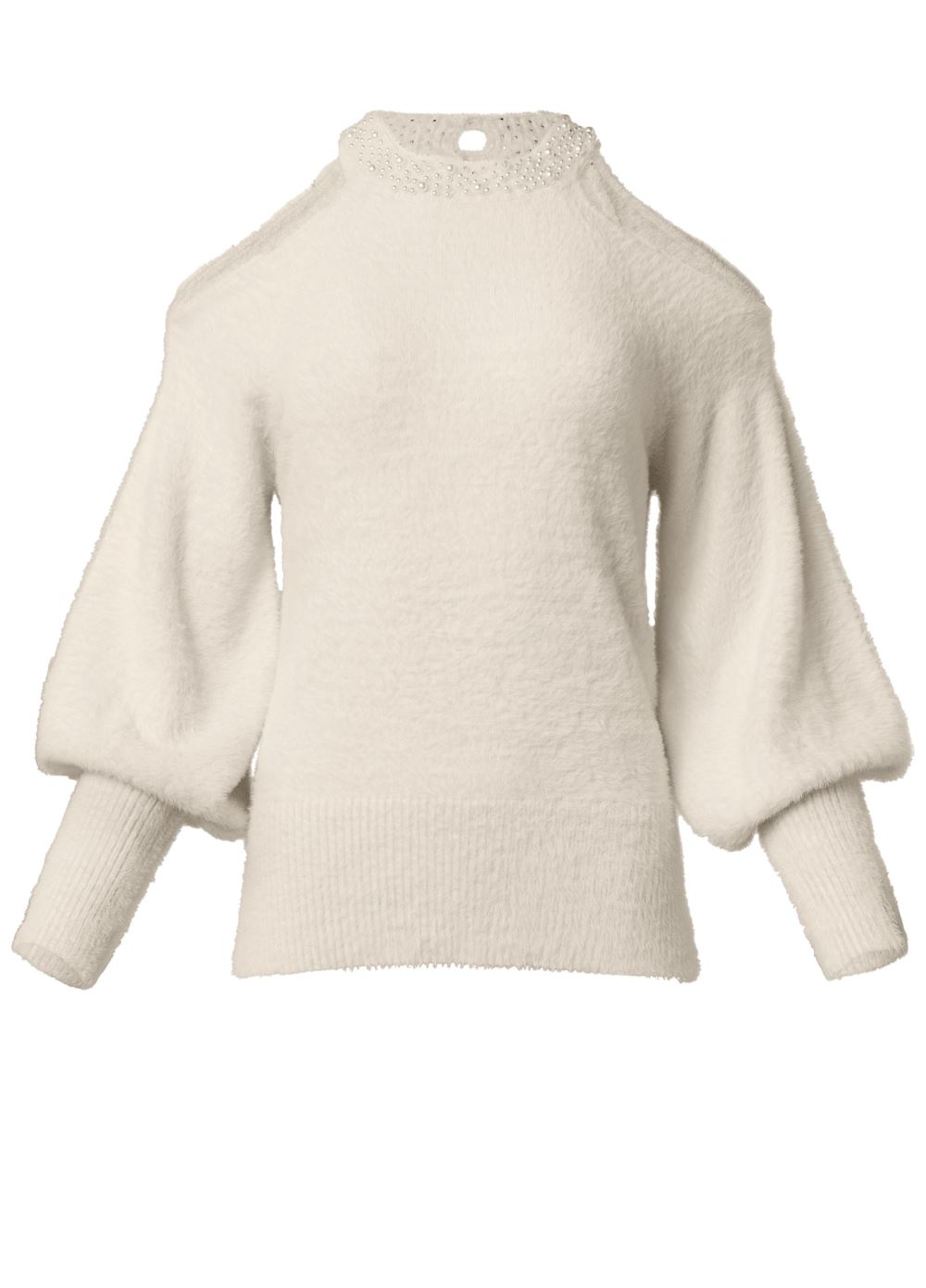 Venus Plus Size Cozy Cold Shoulder Sweater in Off White