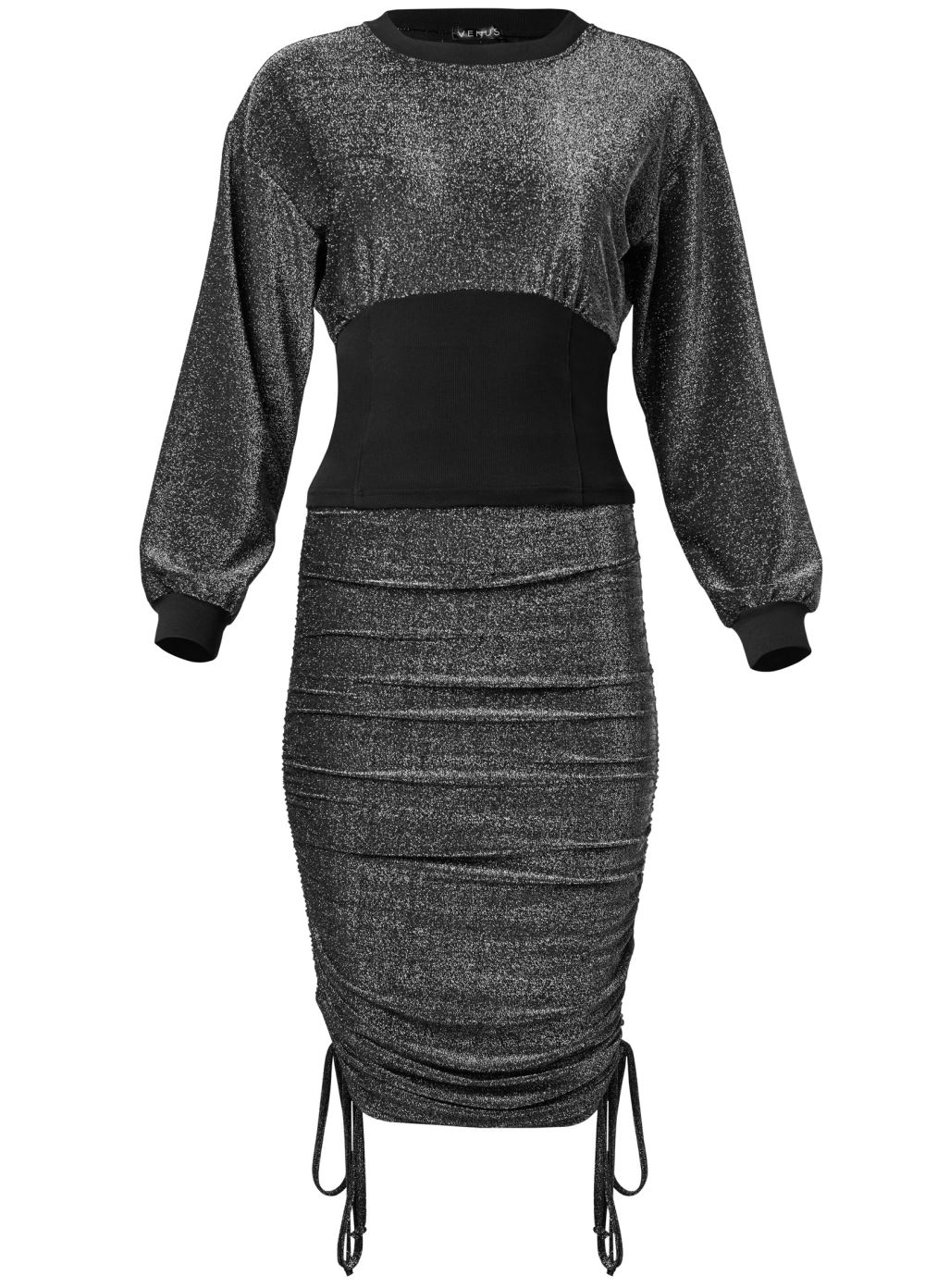 Venus Plus Size Sparkle Lounge Skirt Set in Black & Silver
