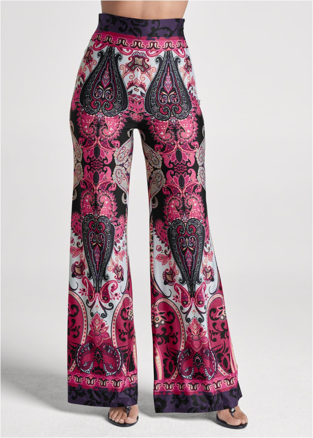 Venus Plus Size Wide Leg Paisley Print Pants in Pink Multi