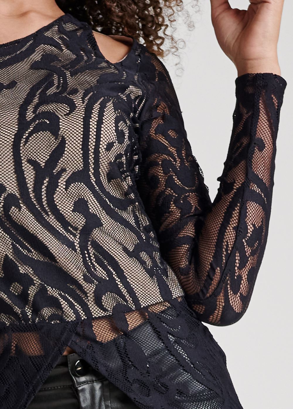 Venus Plus Size Lace Cutout Front Maxi Top
