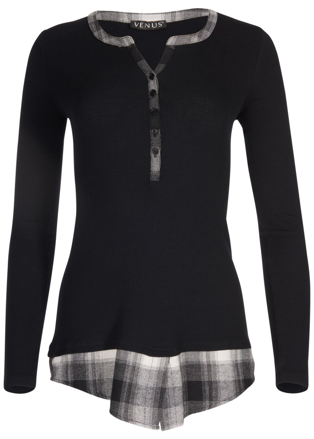 Venus Plus Size Ribbed Henley Top