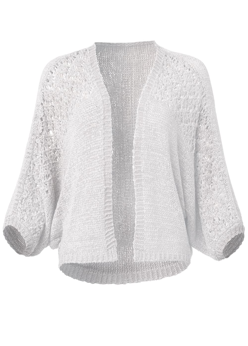 Venus Plus Size Open Knit Cocoon Cardigan in White