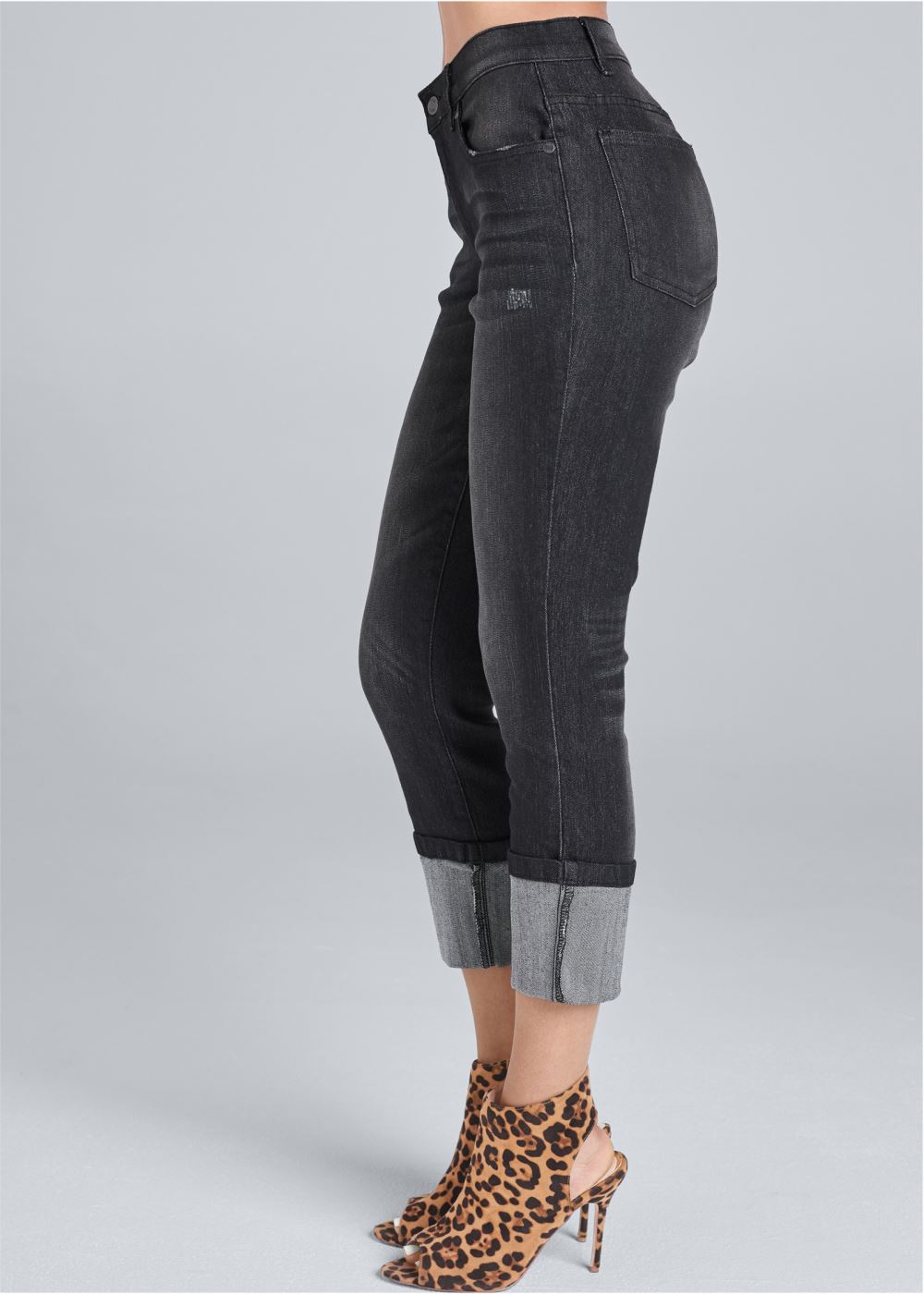 Venus Plus Size Cropped Cuff Jeans in Black