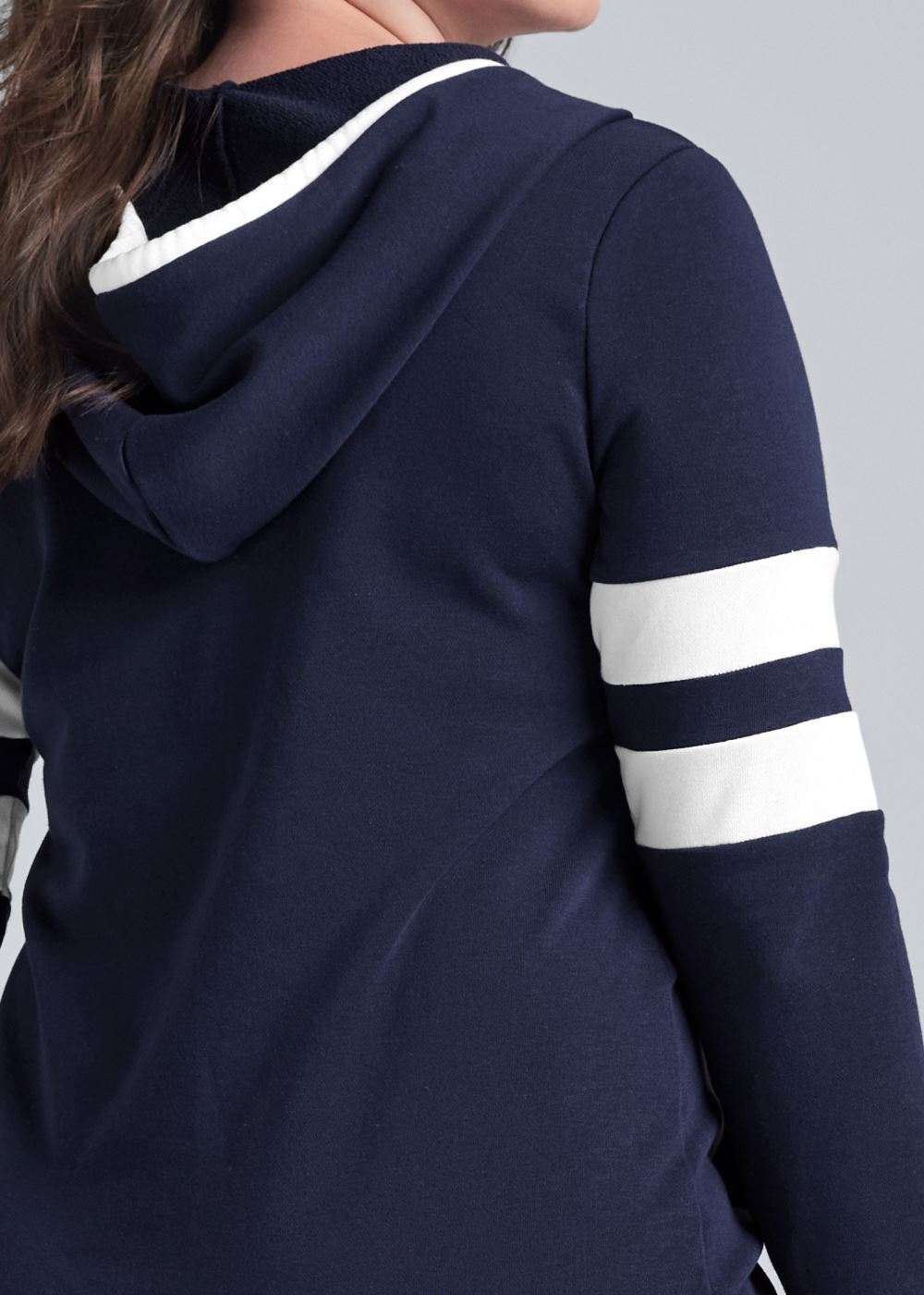 Venus Plus Size Striped Zipper Front Dress in Navy & White