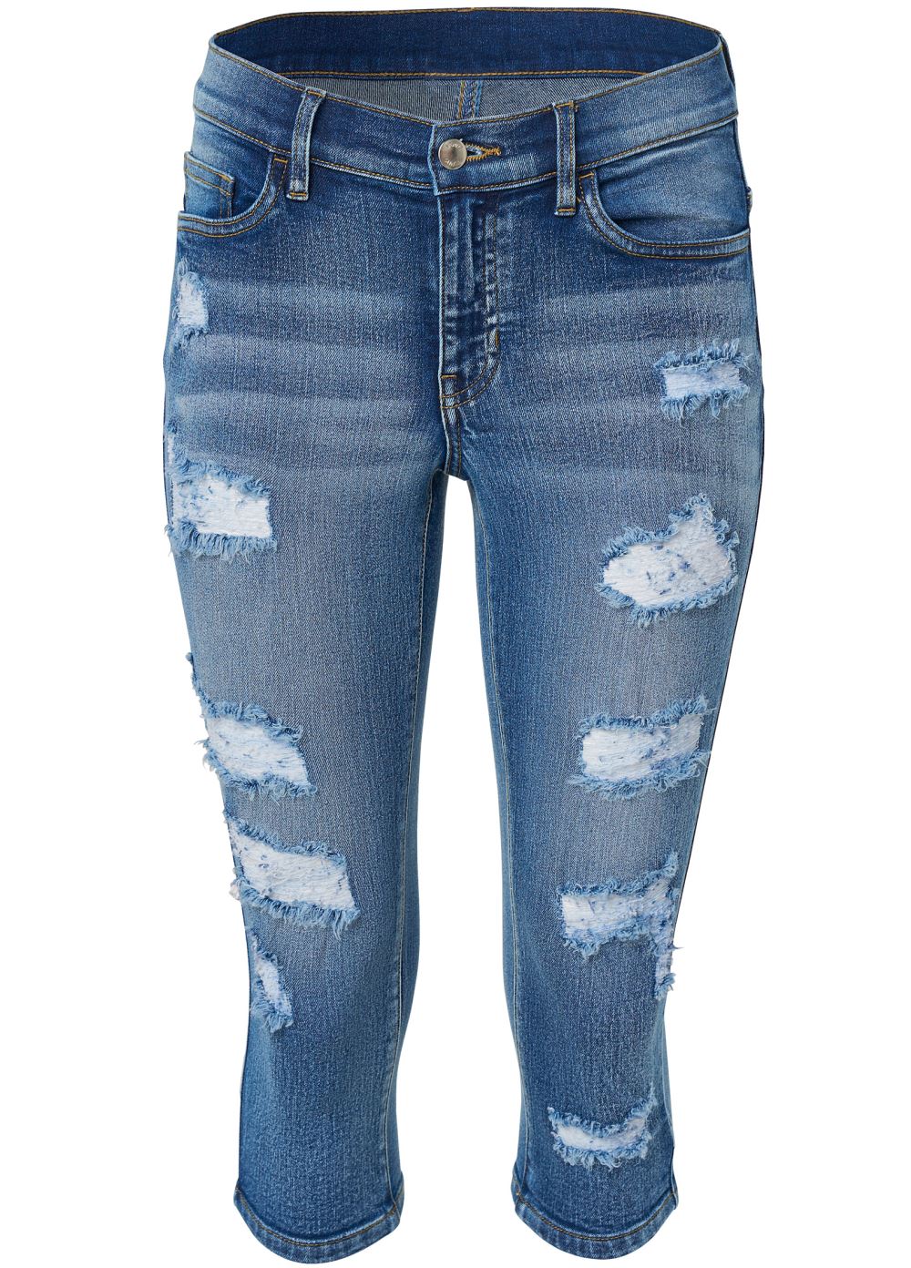 Venus Plus Size Ripped Capri Jeans in Medium Wash