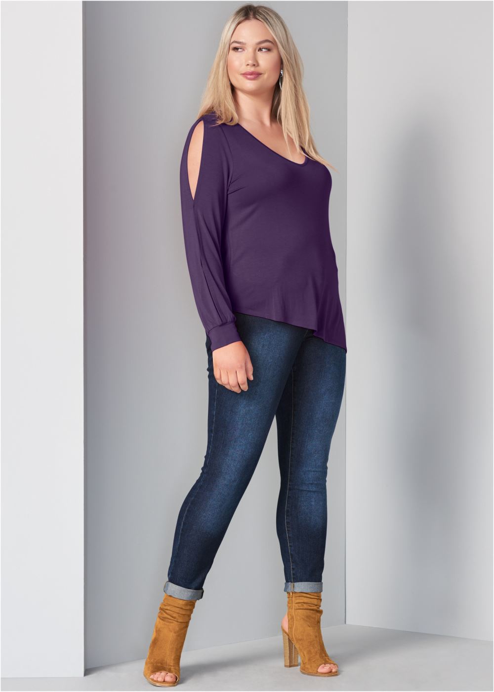 Venus Plus Size V-Neck Cold-Shoulder Top