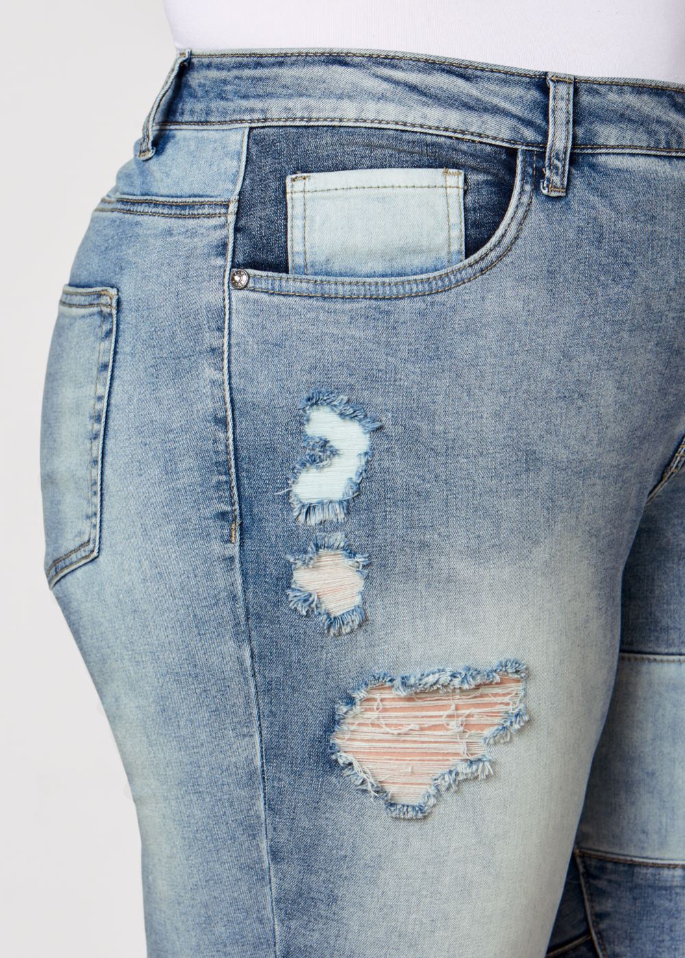 Venus Medium Wash DISTRESSED PATCHWORK JEANS