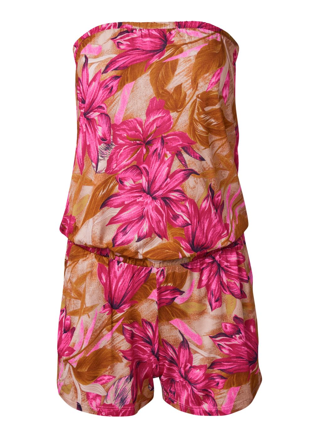 Venus Plus Size Strapless Casual Romper in Pink Multi