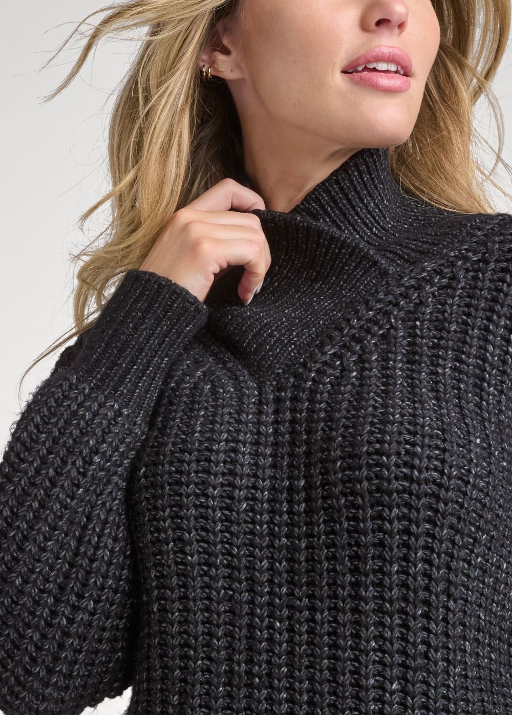 Venus Plus Size Wrapped Turtleneck Sweater in Black Multi