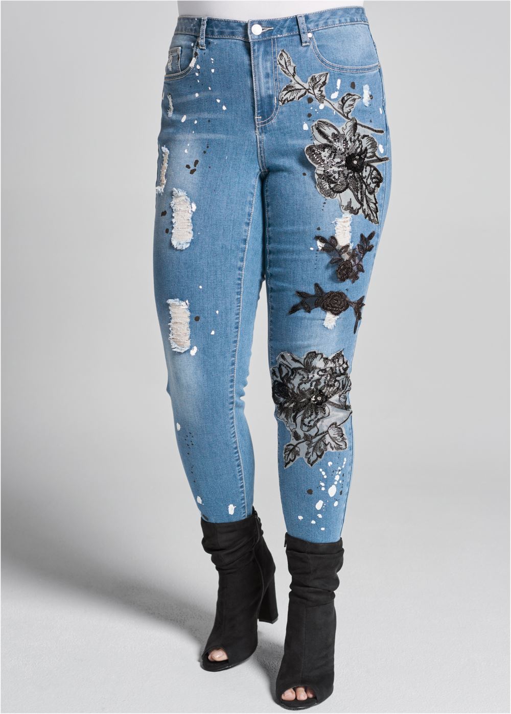 Venus Medium Wash FLORAL APPLIQUE SKINNY JEANS