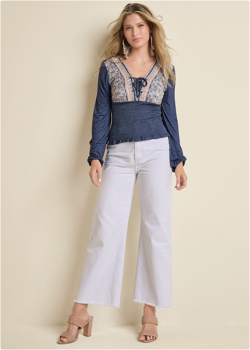 Venus Plus Size Smocked Border Print Top