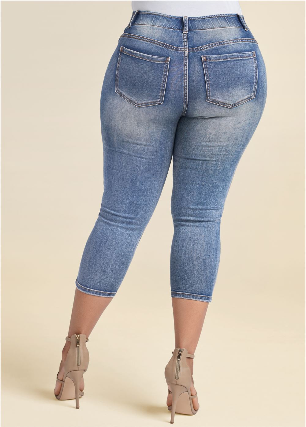 Venus Medium Wash ELASTIC WAISTBAND JEAN CAPRIS