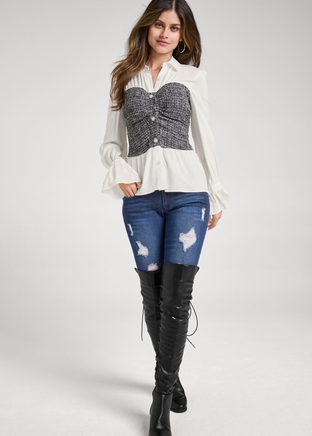 Venus Plus Size Tweed Bustier Blouse