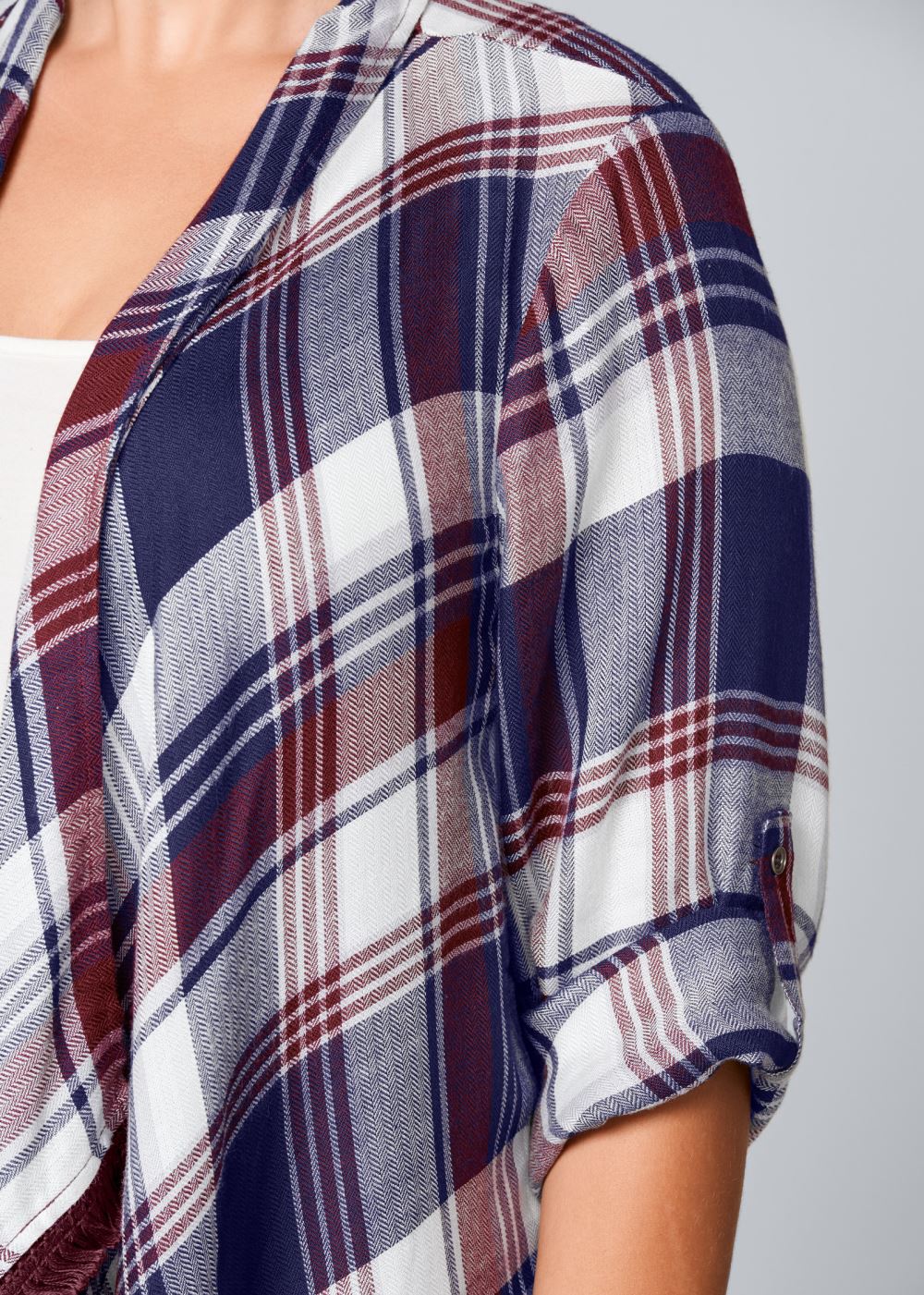 Venus Plus Size Plaid And Fringe Cardigan