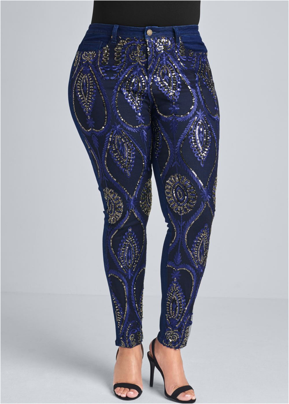 Venus Plus Size Beaded Skinny Jeans in Indigo Blue