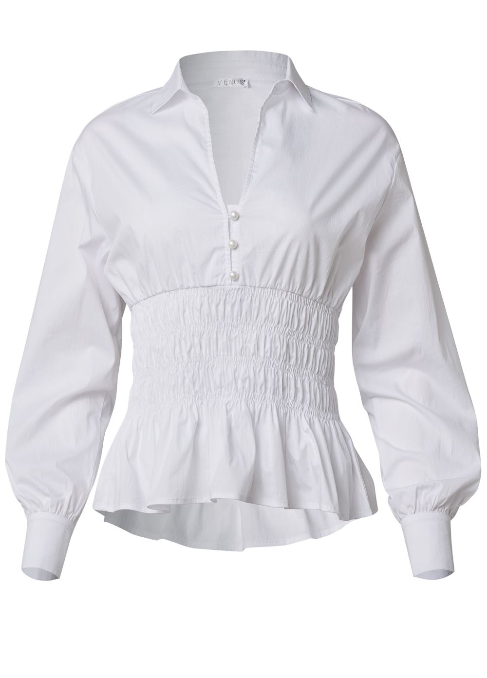 Venus Plus Size Smocked Waist Peplum Blouse