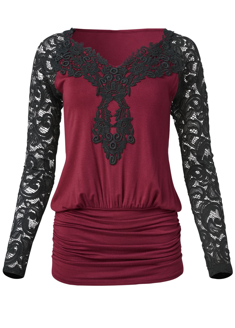 Venus Plus Size Lace Detail Ruched Top