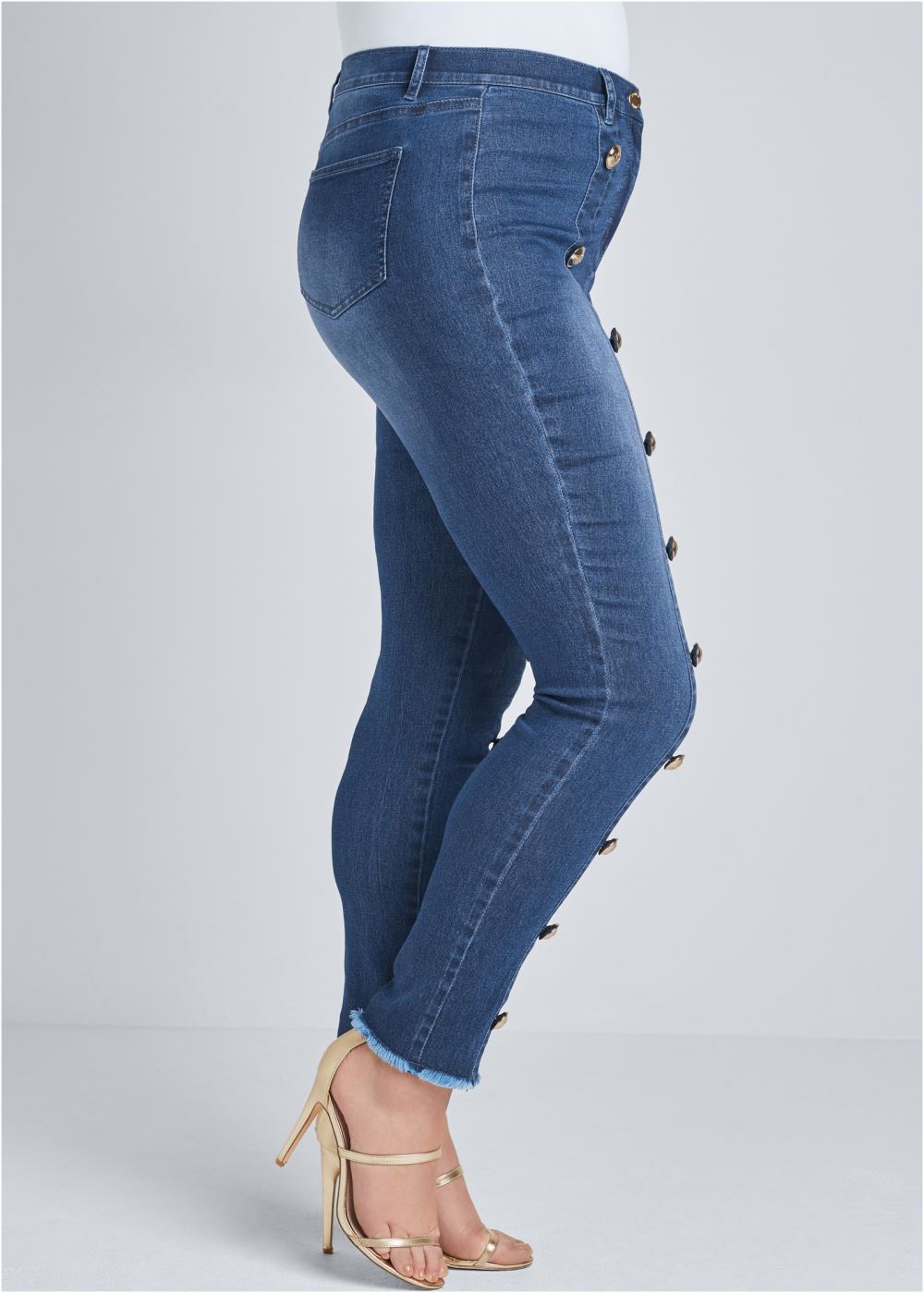 Venus Medium Wash BUTTON DETAIL SKINNY JEANS