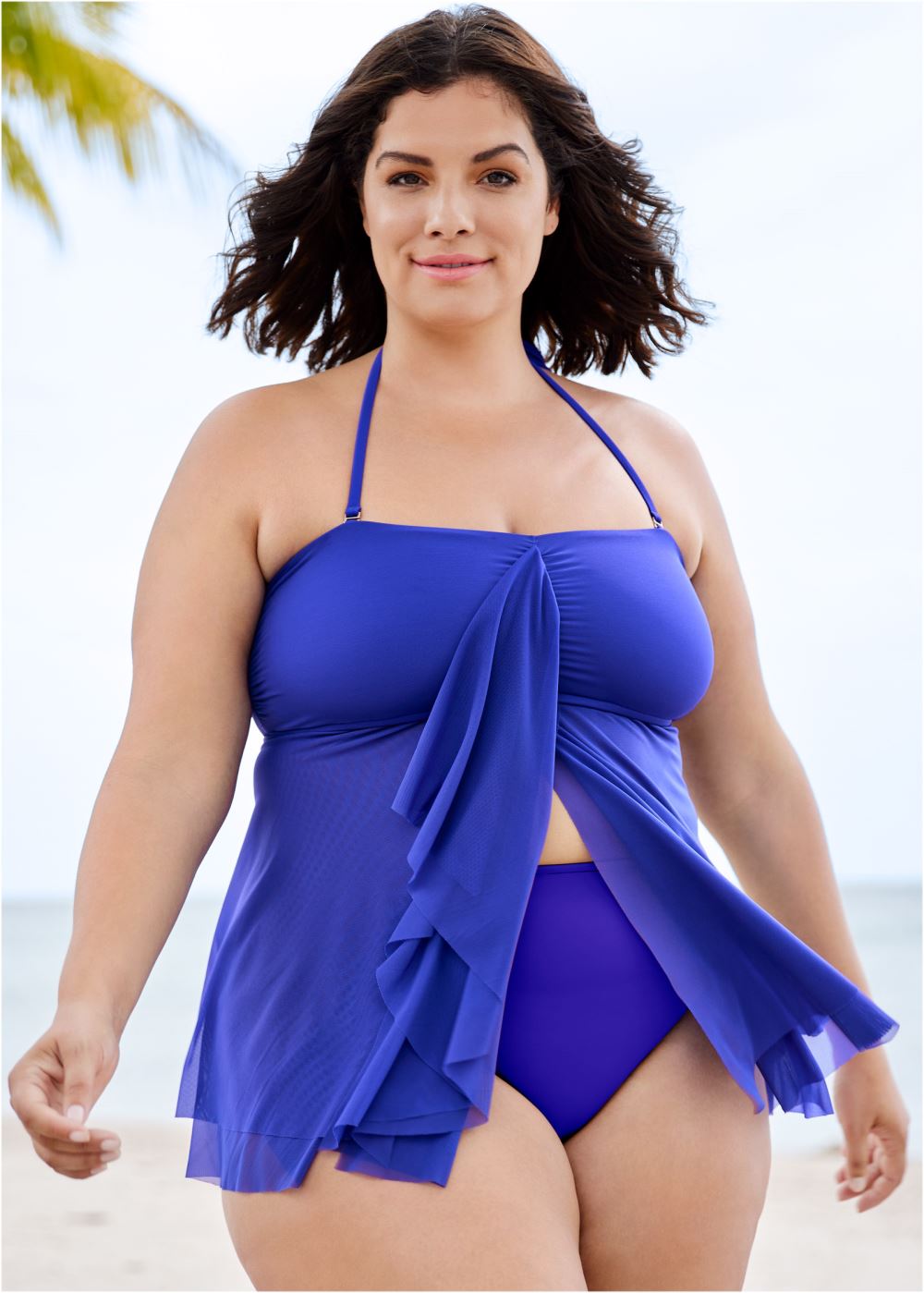 Venus Plus Size Flowing Bandeau Tankini Top Bikini - Cobalt Blue