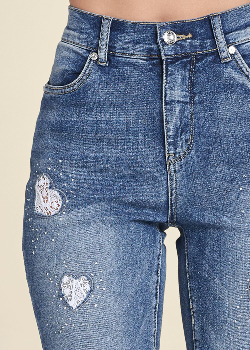 Venus Plus Size Heart Patch Jeans in Medium Wash