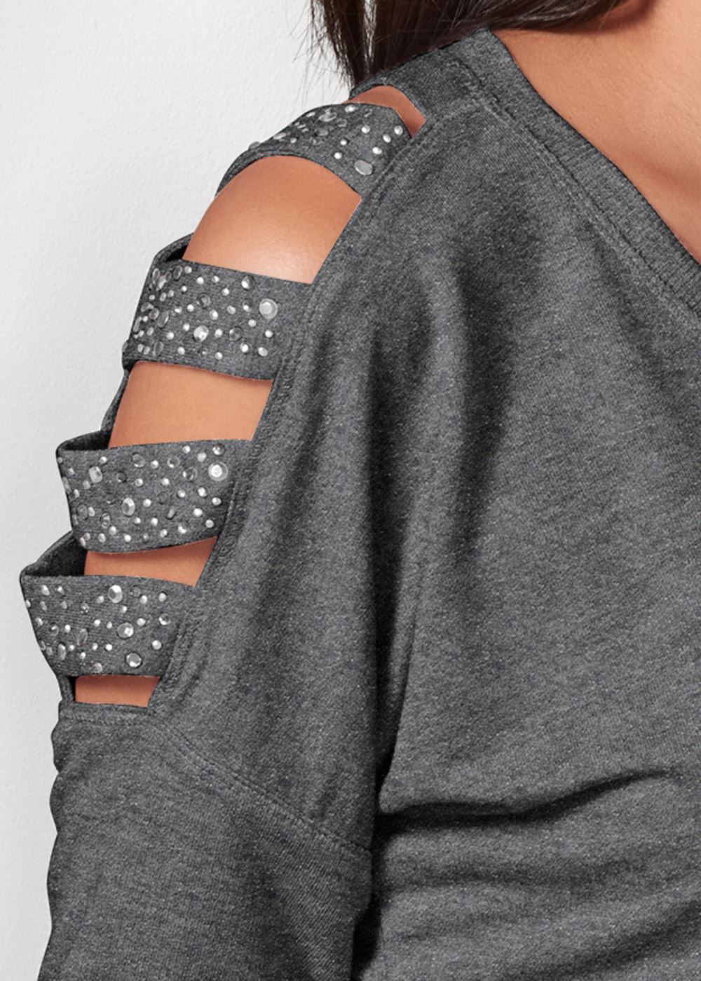 Venus Plus Size Stud Embellished Sweatshirt in Dark Heather Grey