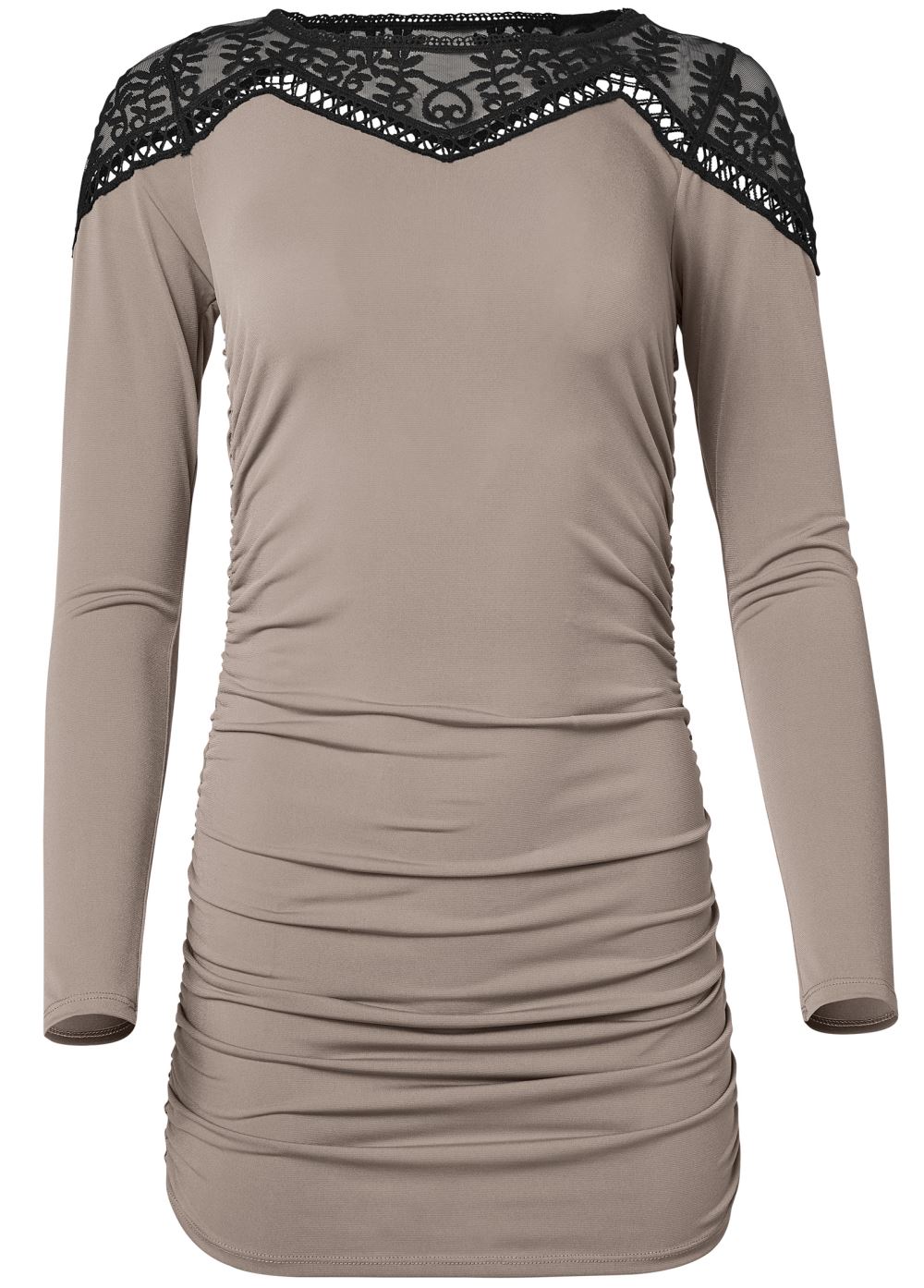 Venus Beige Multi LACE NECKLINE RUCHED TOP