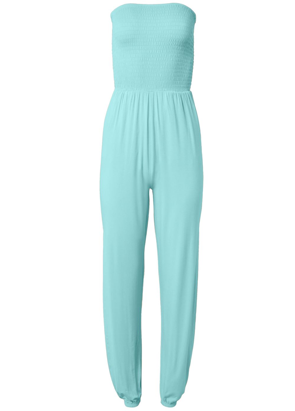 Venus Plus Size Smocked Side Slit Jumpsuit in Mint