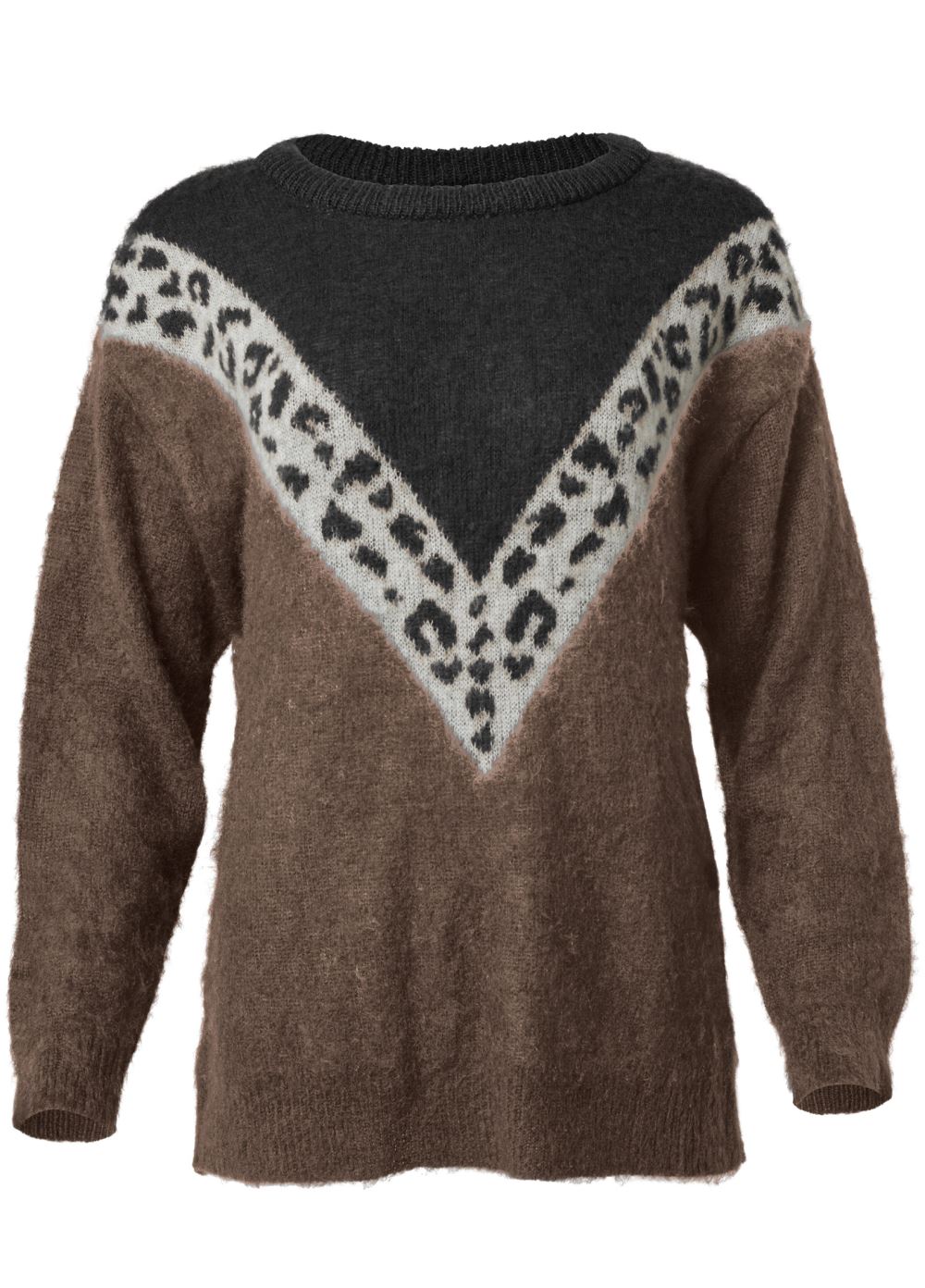 Venus Plus Size Leopard Stripe Sweater in Black Multi
