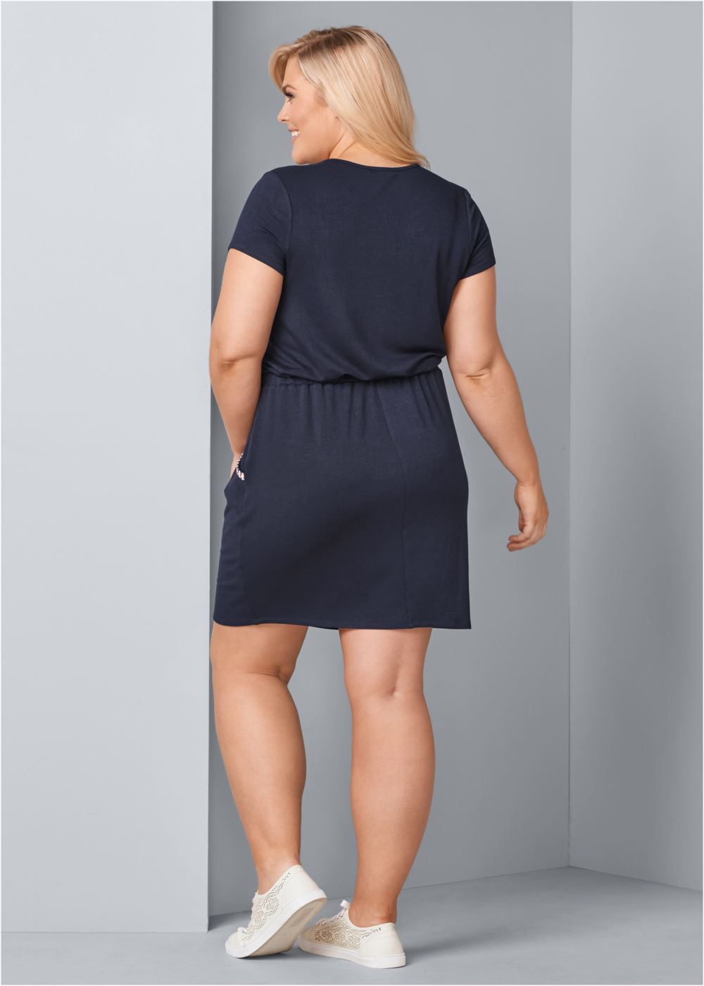 Venus Plus Size Zip-Front Lounge Dress in Navy