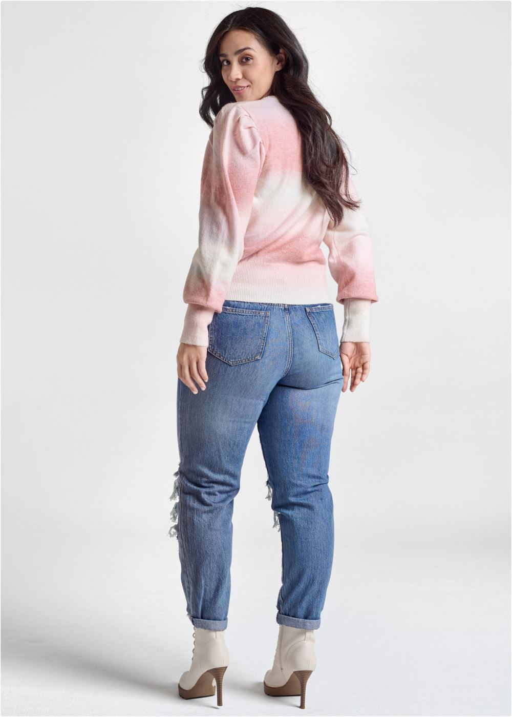 Venus Plus Size Ombre Balloon Sleeve Sweater in Pink Multi