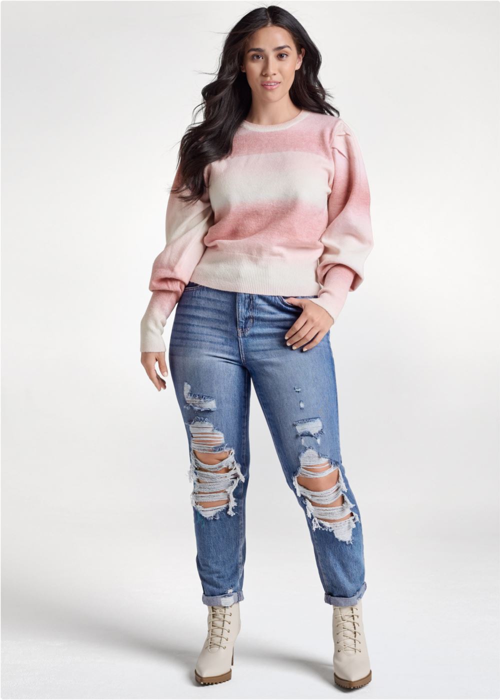 Venus Plus Size Ombre Balloon Sleeve Sweater in Pink Multi