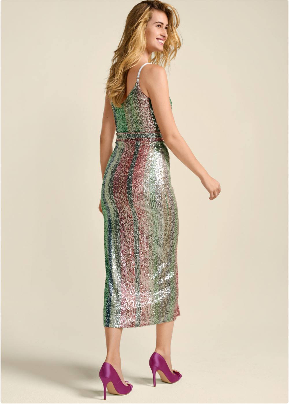 Venus Plus Size Striped Sequin Midi Dress