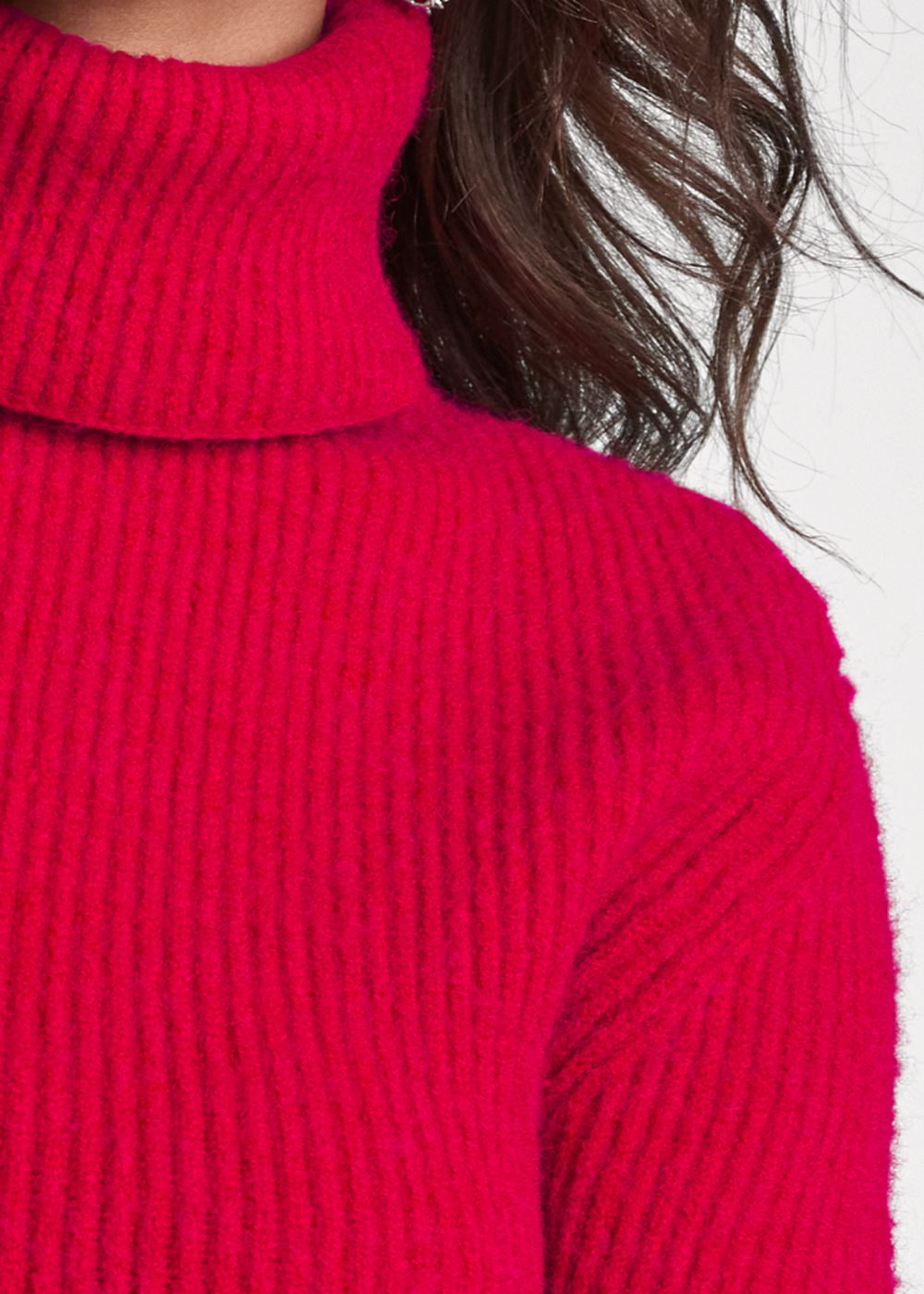 Venus Plus Size Turtleneck Peplum Sweater in Red