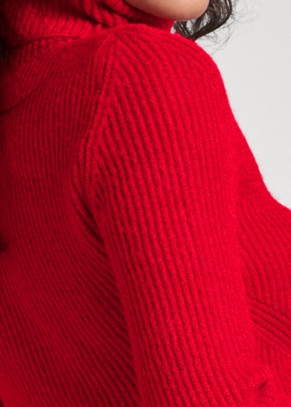 Venus Plus Size Turtleneck Peplum Sweater in Red
