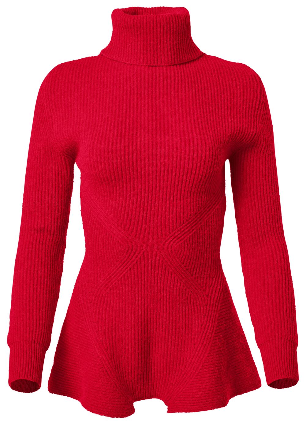 Venus Plus Size Turtleneck Peplum Sweater in Red